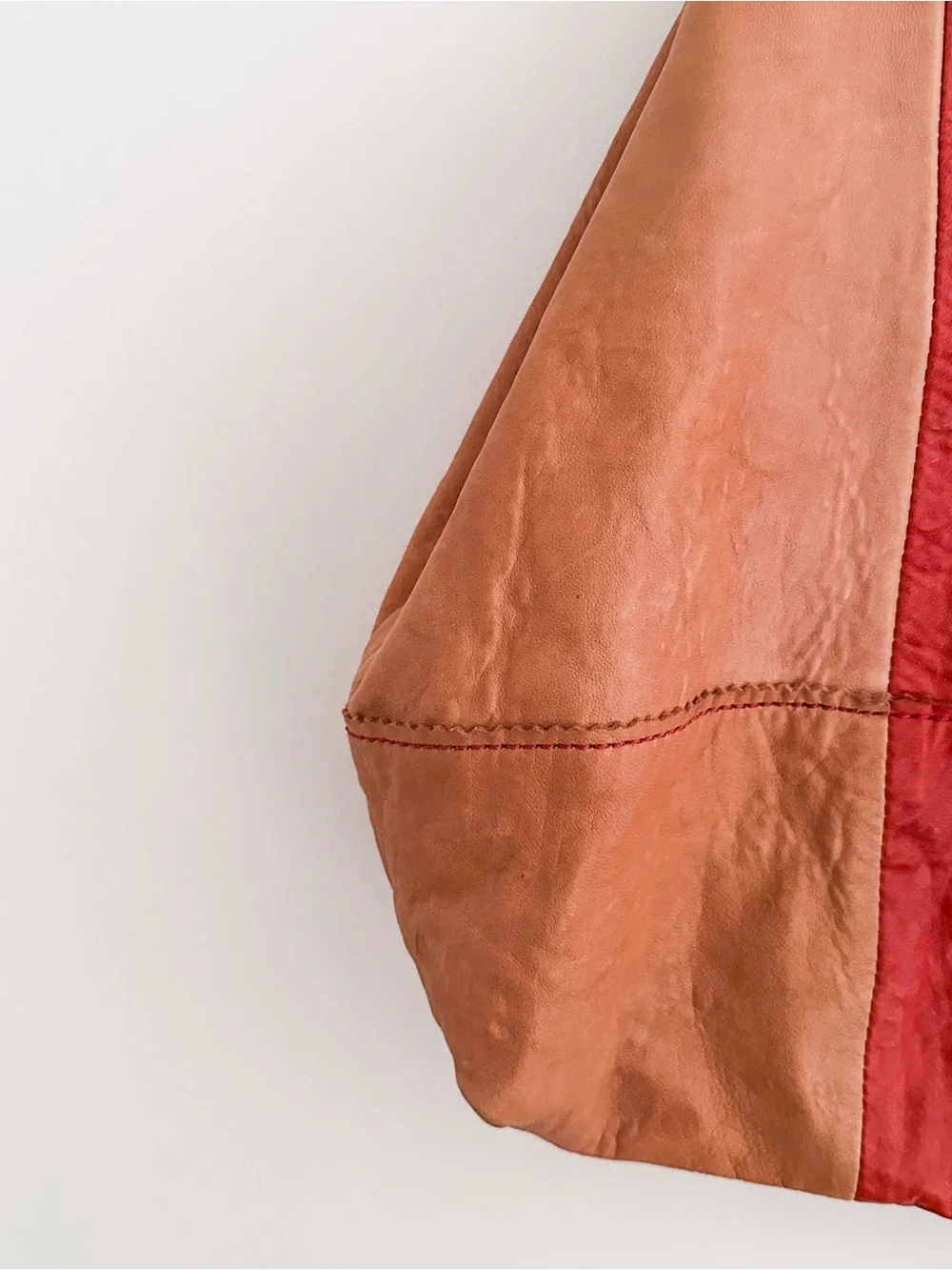 Banana Republic Leather Tote Color Block Tan & Red Patchwork Shoulder Bag - Picture 6 of 15